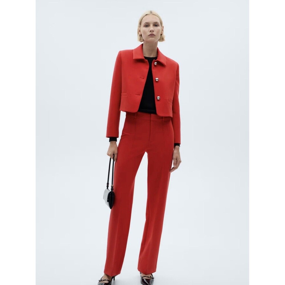 Mango Button Cropped Jacket Red Size XS EUC - Picture 2 of 9